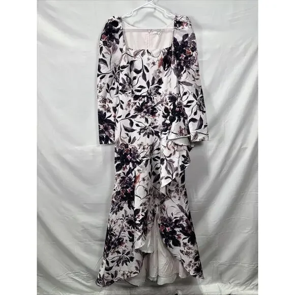 Badgley Mischka Floral Flounce Hem Gown Size 8 with Fabric Snags
